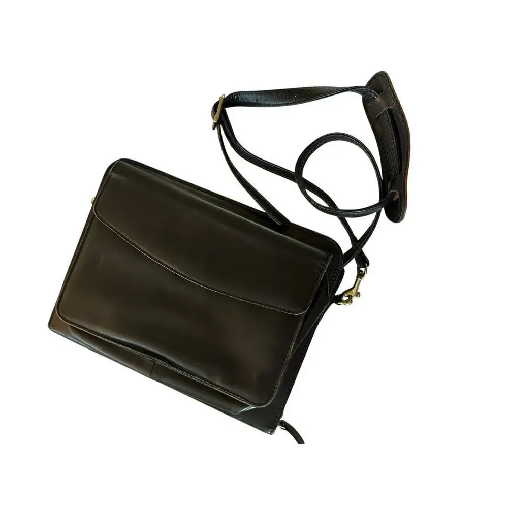 Vintage Franklin Covey Black Quest Leather Crossbody Strap Planner Bag
